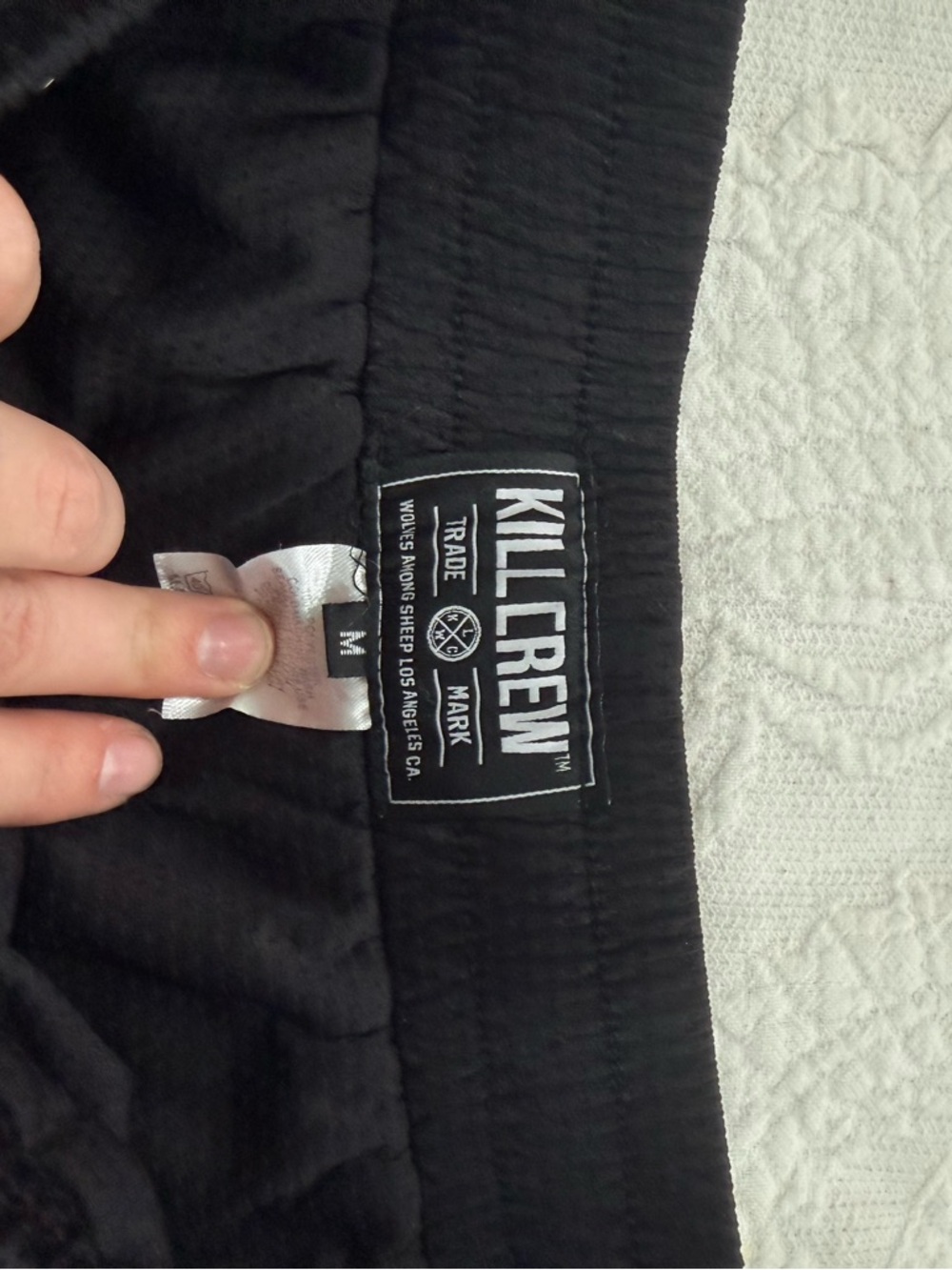 Kill Crew Black Shorts with White Logo Patch and Red Drawstring Accent - Picture 2 of 3